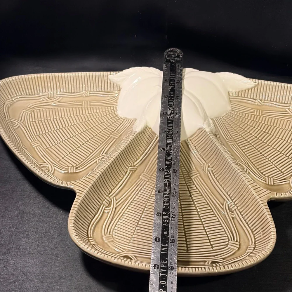 Vintage Georges Briard Ceramic Divided Serving Dish White Peaches Basketweave
